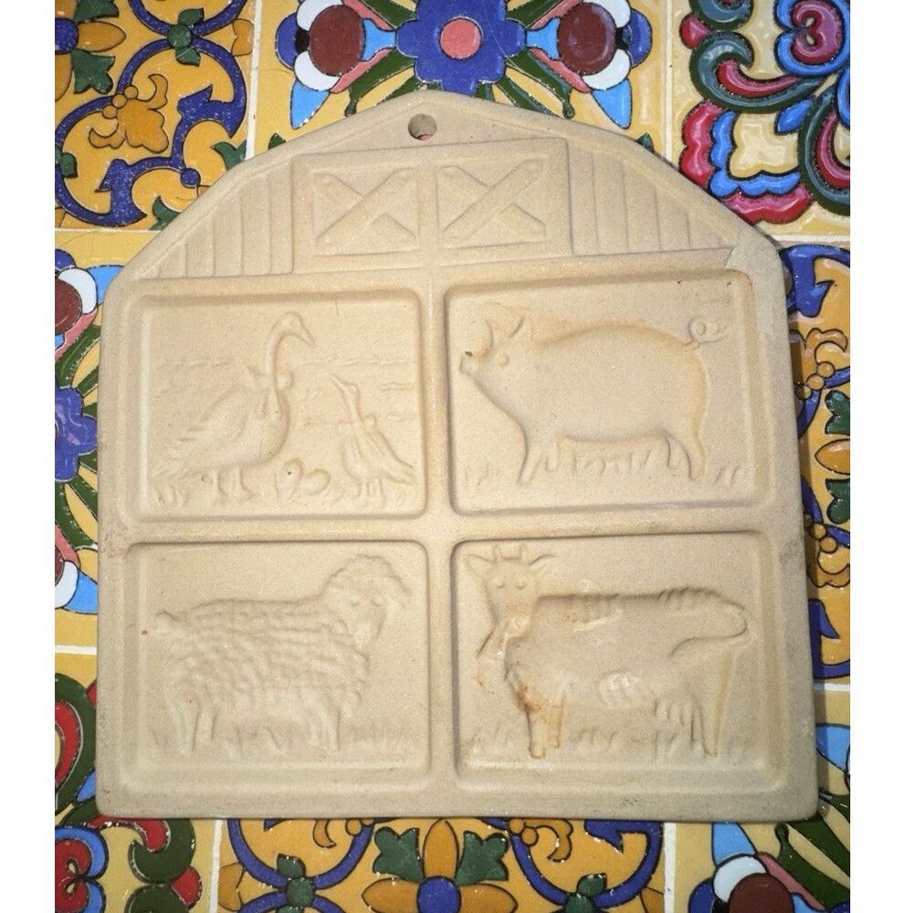 Pampered Chef Stoneware Cookie Stamp Farmyard Friends Barn Animal Print Vintage